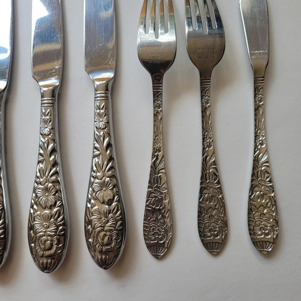 Cambridge Stainless Flatware 9 Lot Floral Fork Knife